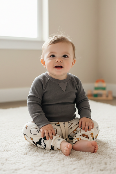 Charcoal Henley Long Sleeve Shirt & Football Jogger Pant Set