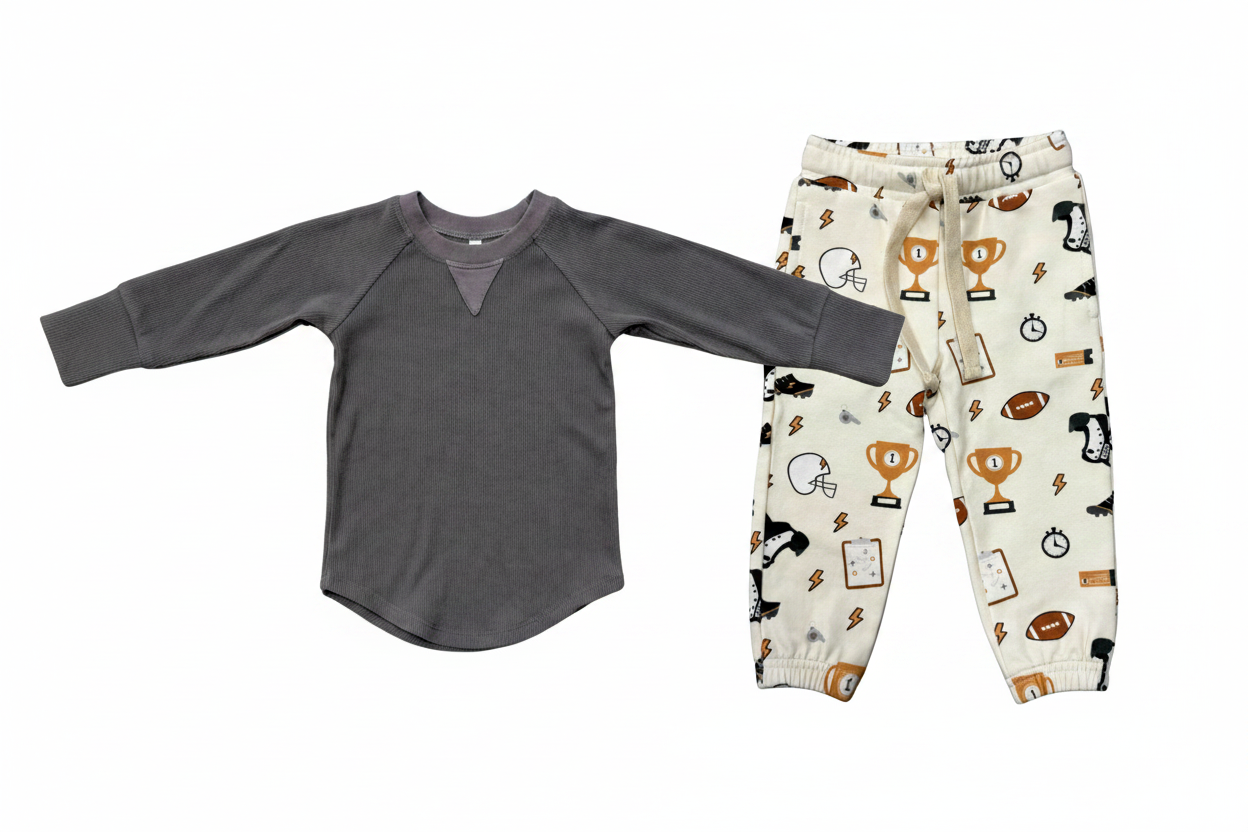 Charcoal Henley Long Sleeve Shirt & Football Jogger Pant Set