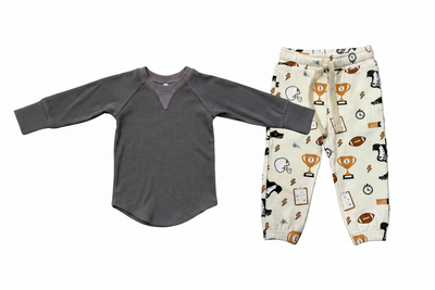 Charcoal Henley Long Sleeve Shirt & Football Jogger Pant Set