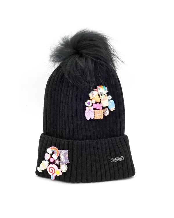 Girly Fun Charm Hat with Fur Pom