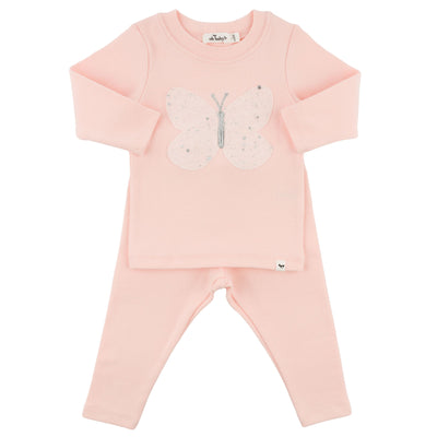 Two Piece Set - Pink Silver-Fleck Tulle Butterfly Applique - Pale Pink - Twinkle Twinkle Little One