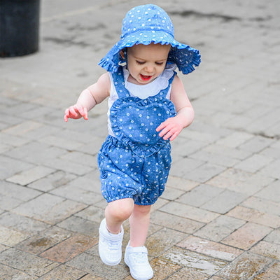 Denim Darling Romper - Sunburst Flower Print
