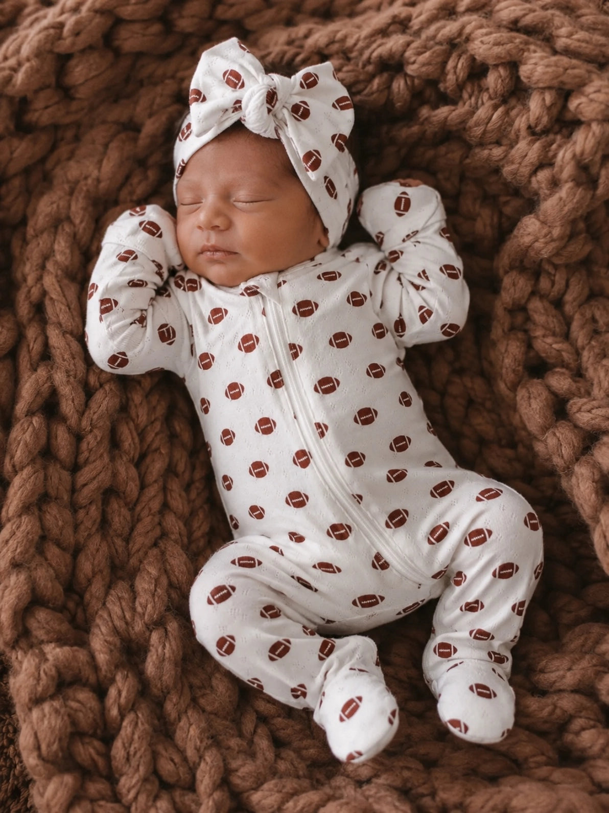 Football Organic Pointelle 2-Way Zip Footie