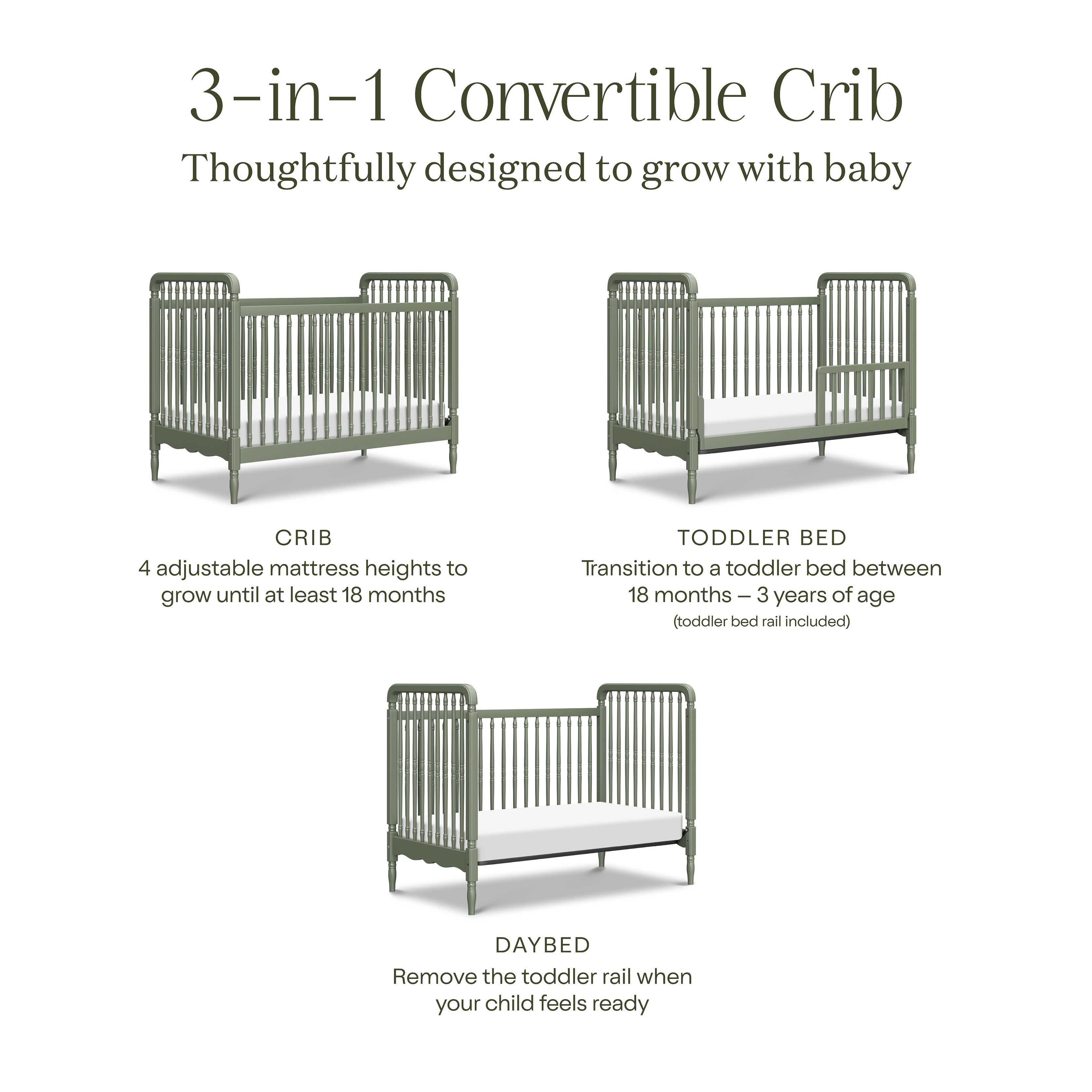 Namesake Liberty 3-in-1 Convertible Spindle Crib with Toddler Bed Conversion Kit
