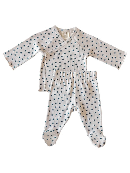 Blue Flower Organic Pointelle Newborn Set - Twinkle Twinkle Little One