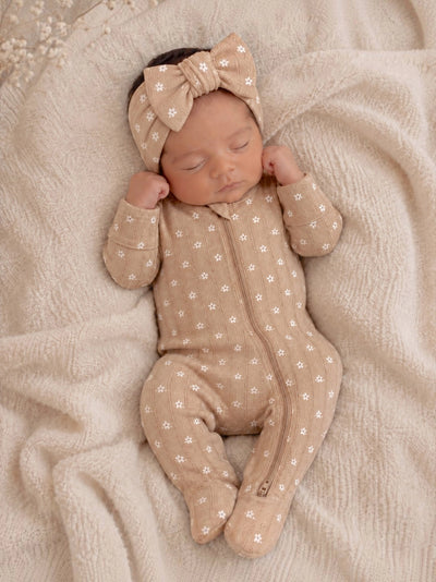 Almond Bloom Organic Pointelle 2-Way Zip Footie