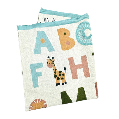 Alphabet Blue - Organic Jacquard Sweater Knit Baby Blanket - Twinkle Twinkle Little One