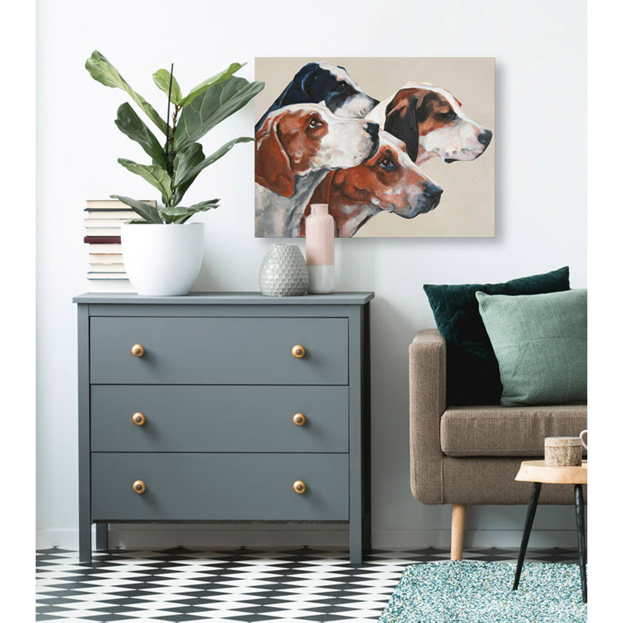 Foxhounds On Cream Stretched Canvas Wall Art - Twinkle Twinkle Little One