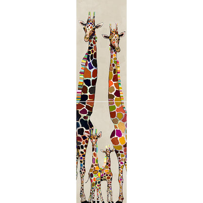 Giraffe Family of Four on Cream - Diptych Stretched Canvas Wall Art - Twinkle Twinkle Little One