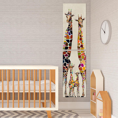 Giraffe Family of Four on Cream - Diptych Stretched Canvas Wall Art - Twinkle Twinkle Little One
