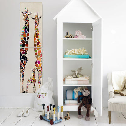 Giraffe Family on Cream - Diptych Stretched Canvas Wall Art - Twinkle Twinkle Little One