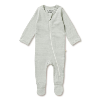 Organic Stripe Rib Zipsuit with Feet - Fern - Twinkle Twinkle Little One