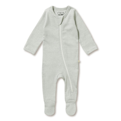 Organic Stripe Rib Zipsuit with Feet - Fern - Twinkle Twinkle Little One
