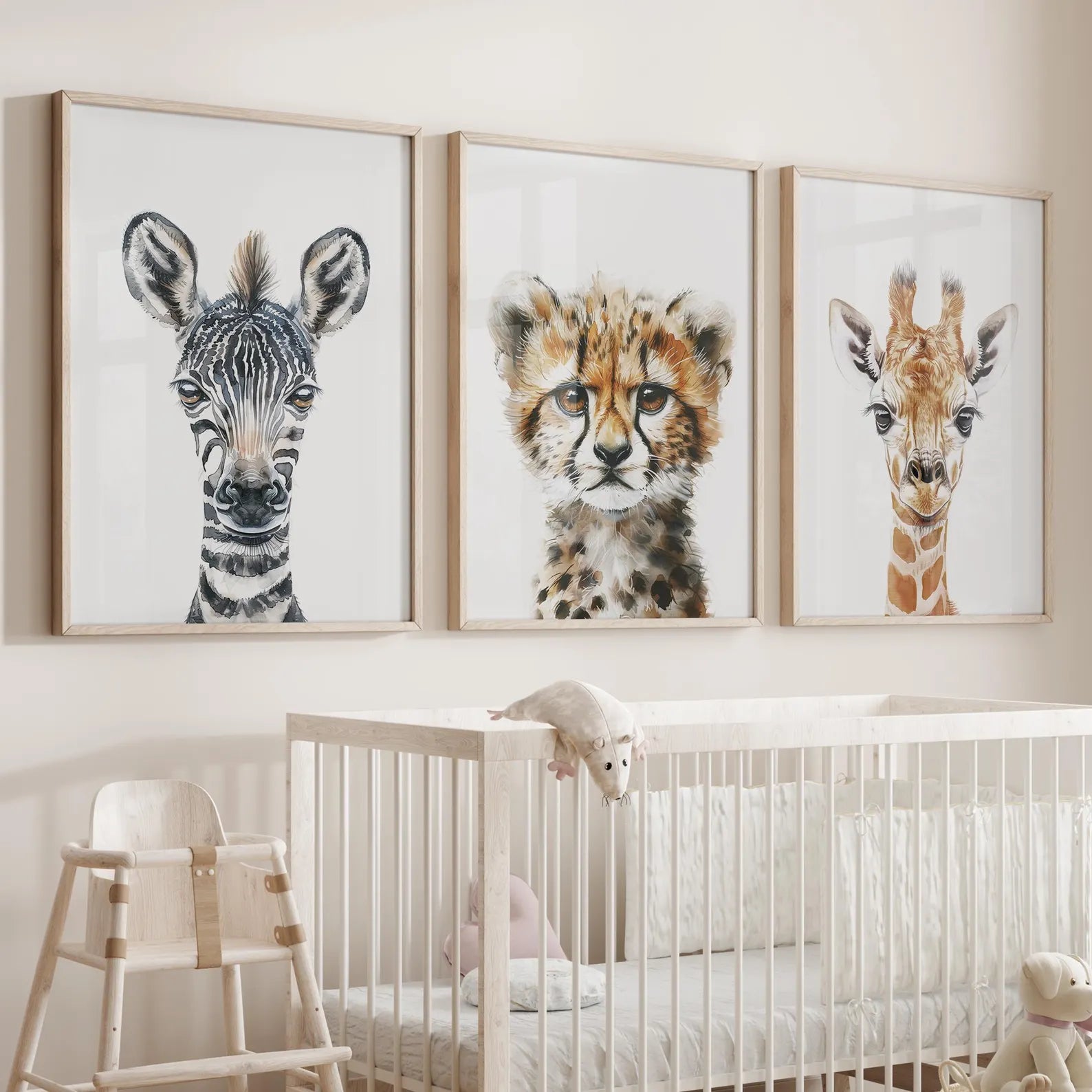 Thin Framed Safari Nursery Art Prints: Zebra, Leopard, Giraffe - Set of 3
