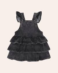 Knit Denim Frill Pinafore - Denim Black