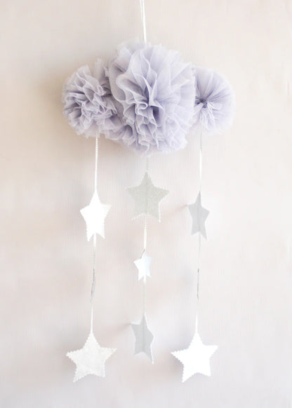 Mist & Silver Tulle Cloud Mobile - Twinkle Twinkle Little One