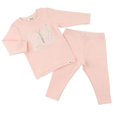 Two Piece Set - Pink Silver-Fleck Tulle Butterfly Applique - Pale Pink - Twinkle Twinkle Little One