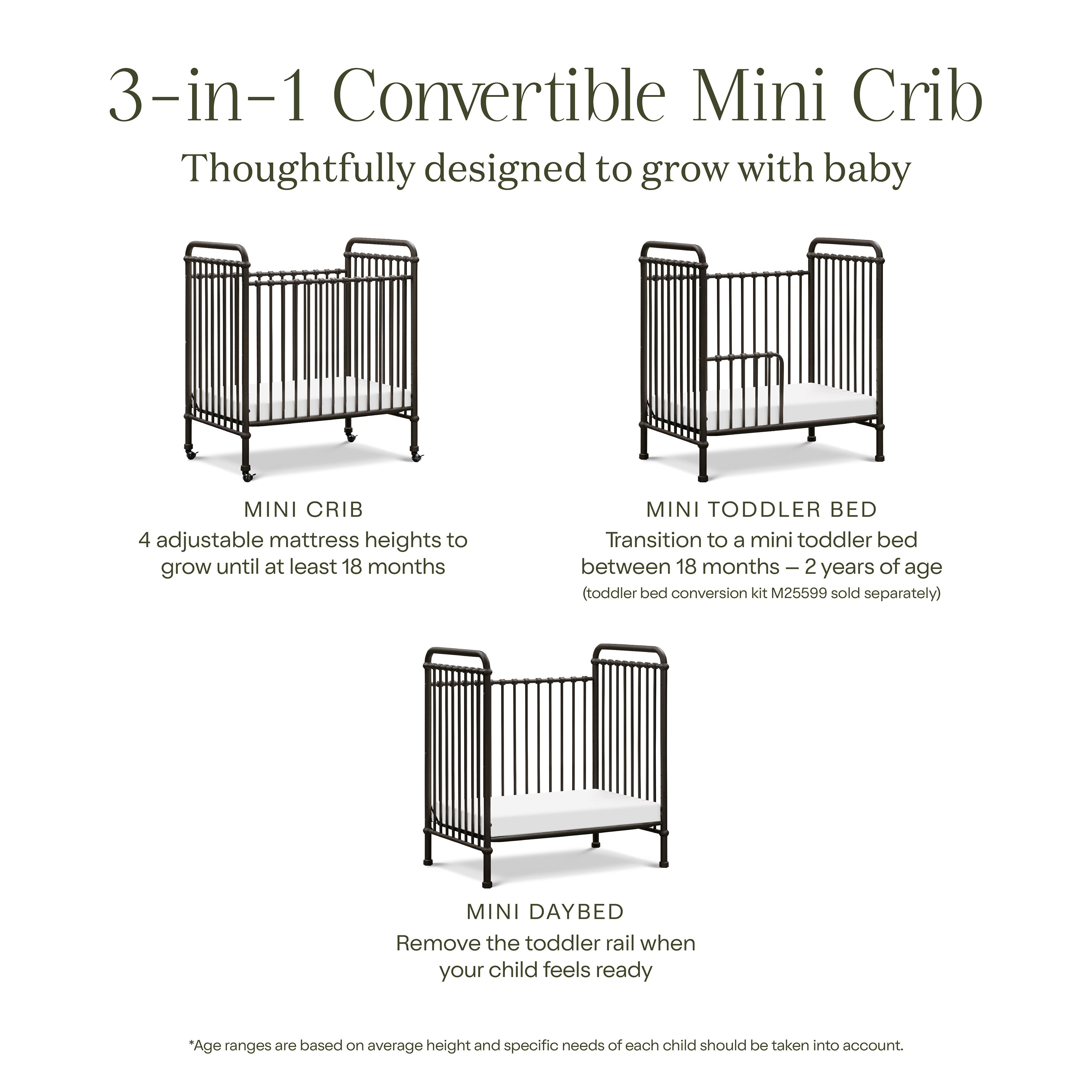 Namesake Abigail 3-in-1 Convertible Mini Crib
