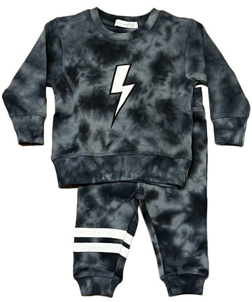 Tie Dye Bolt Long Sleeve Tee and Pant Set - Black - Twinkle Twinkle Little One