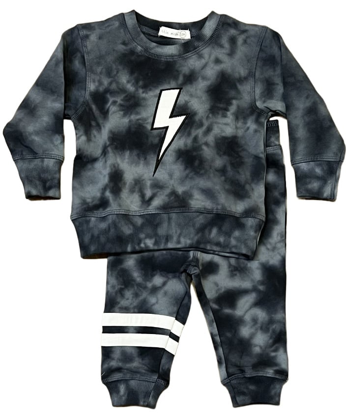 Tie Dye Bolt Long Sleeve Tee and Pant Set - Black