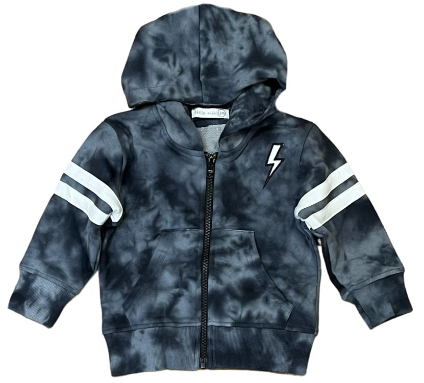 Little Mish Tie Dye Bolt Zip Hoody - Black