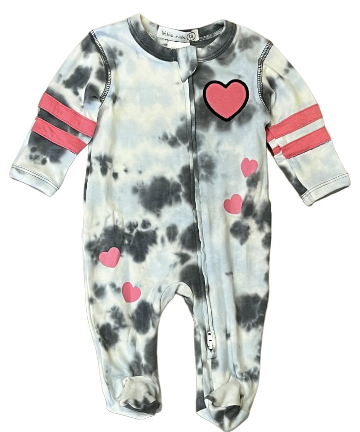 Little Mish Grey Tie Dye Heart Footie