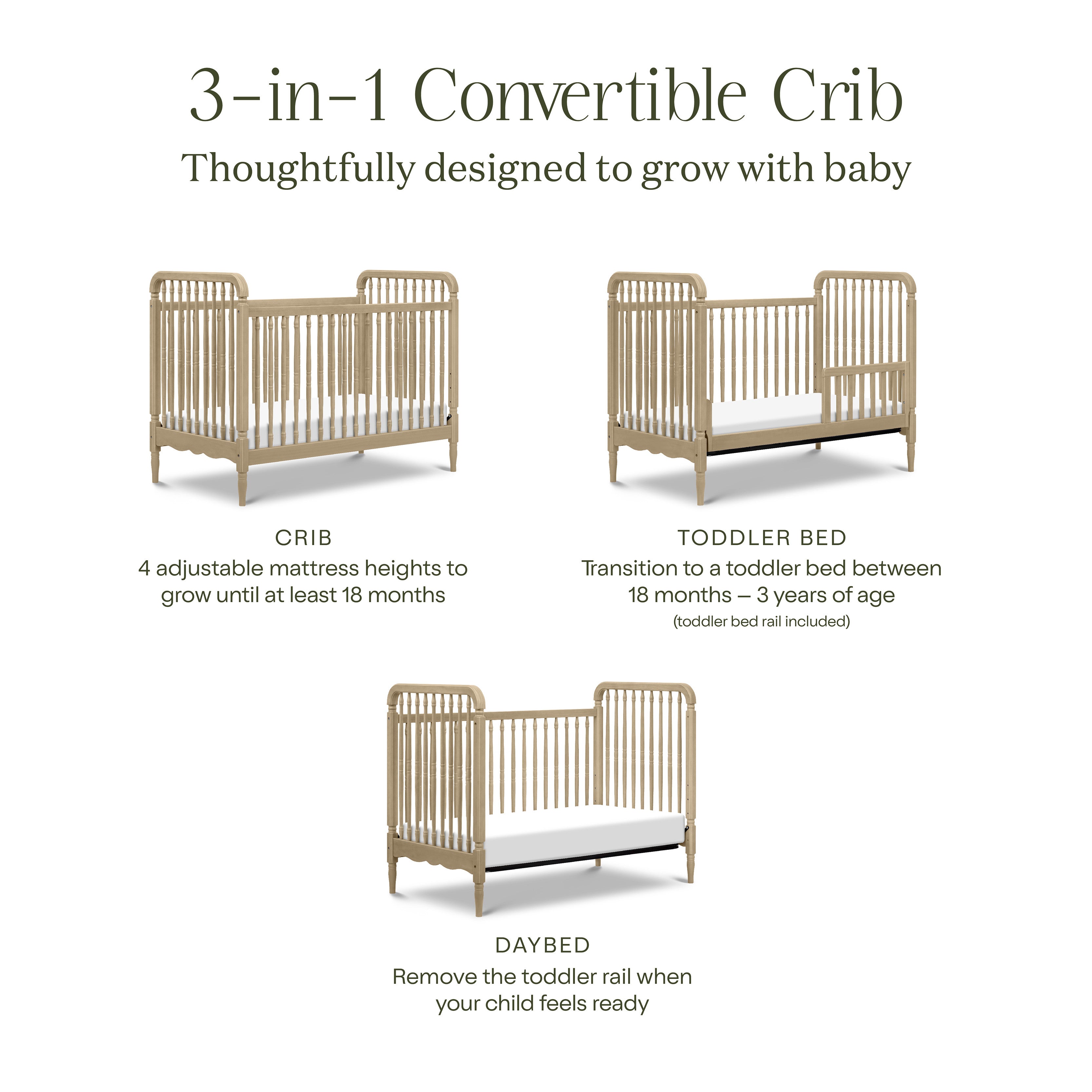 Namesake Liberty 3-in-1 Convertible Spindle Crib with Toddler Bed Conversion Kit