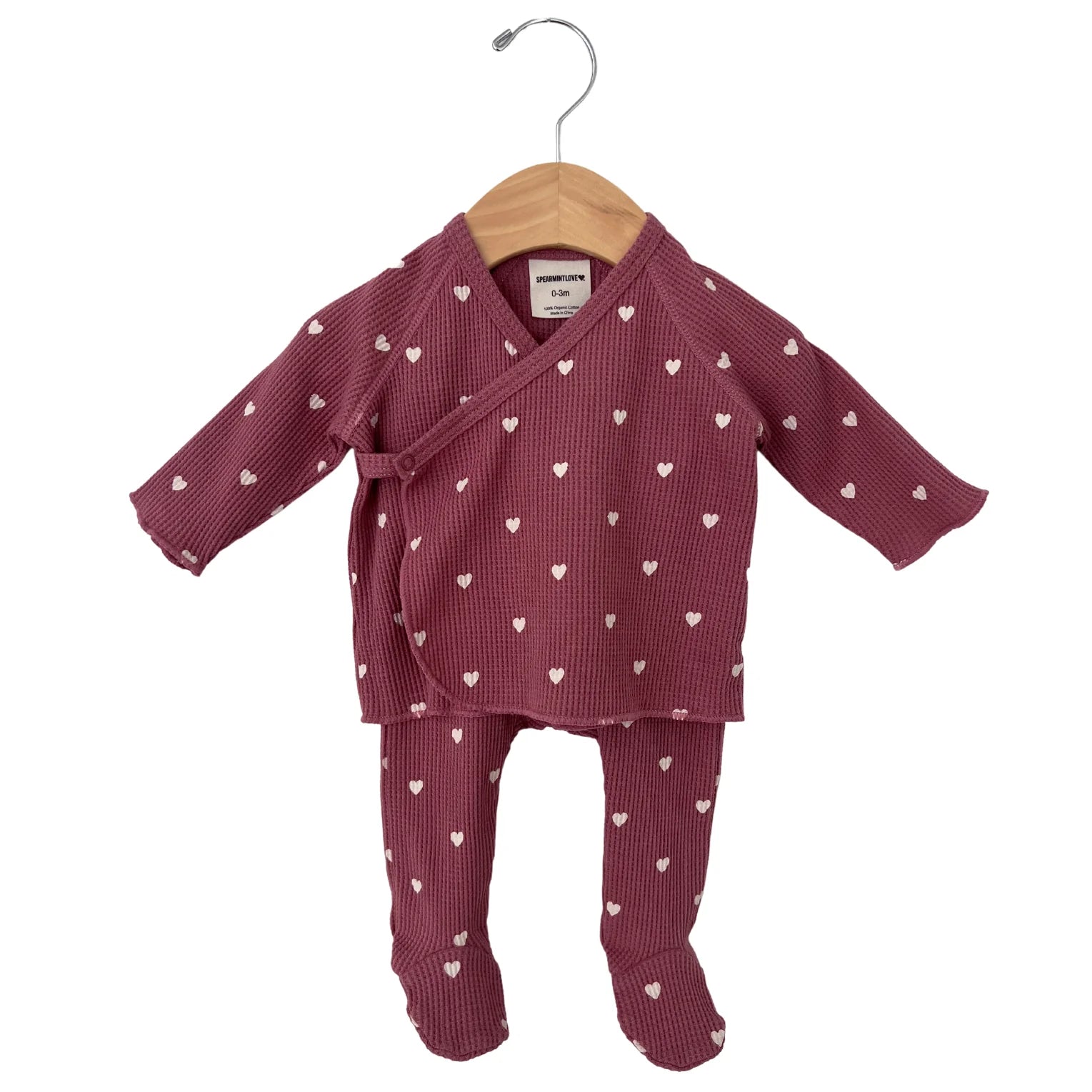 Organic Waffle Kimono & Pant Set-Mauve Heart - Twinkle Twinkle Little One