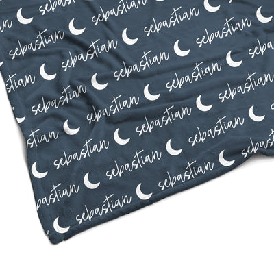 Sugar + Maple Plush Minky Fleece Personalized Blanket | Moon Icon Repeating Name - Twinkle Twinkle Little One