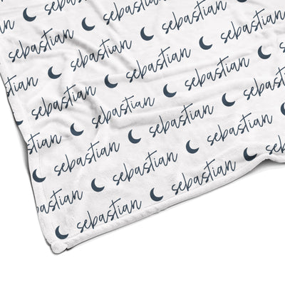 Sugar + Maple Plush Minky Fleece Personalized Blanket | Moon Icon Repeating Name - Twinkle Twinkle Little One