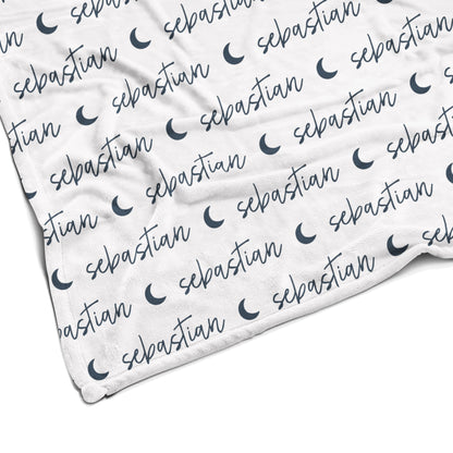 Sugar + Maple Plush Minky Fleece Personalized Blanket | Moon Icon Repeating Name - Twinkle Twinkle Little One