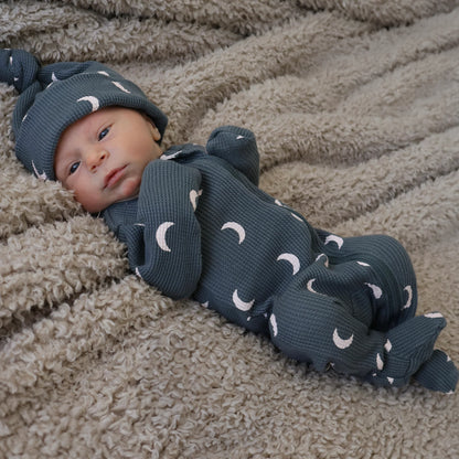 Organic Waffle Zip Footie-Moon - Twinkle Twinkle Little One