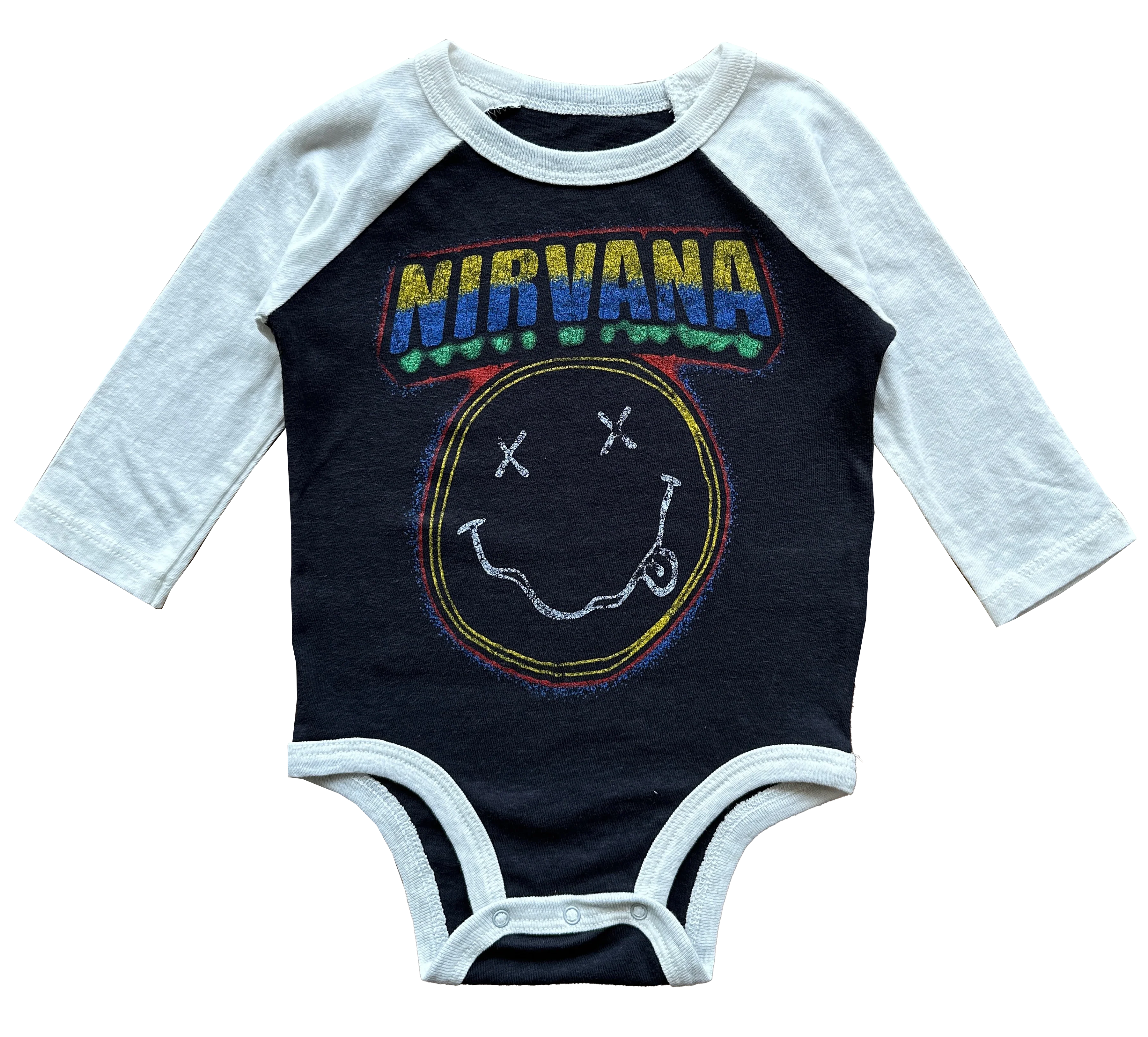 Nirvana retro Smiley Recycled Raglan Onesie - Twinkle Twinkle Little One