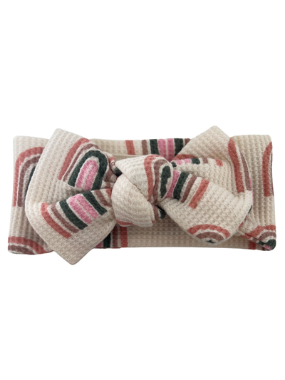 Organic Waffle Kimono Top, Pant & Knot Headband Set-Pink Rainbow - Twinkle Twinkle Little One