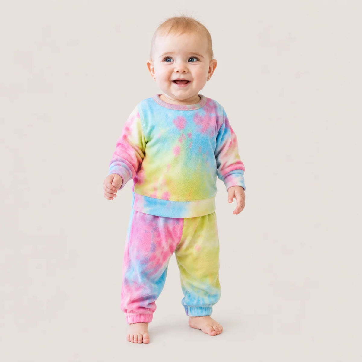 Brushed Hacci Tie Dye Pullover + Pant Set - Multi Pink/Blue/Lime Tie Dye