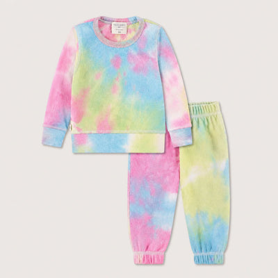 Brushed Hacci Tie Dye Pullover + Pant Set - Multi Pink/Blue/Lime Tie Dye