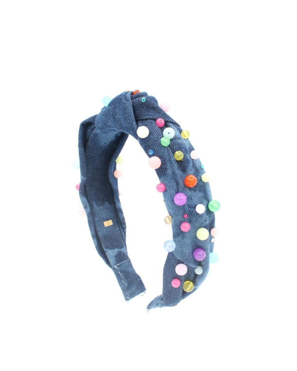 Tie Dye Denim Knot Crystalized Pastel Pearls Headband - Twinkle Twinkle Little One