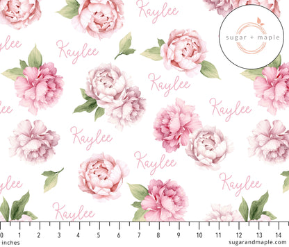 Sugar + Maple Plush Minky Fleece Personalized Blanket | Peonies - Twinkle Twinkle Little One