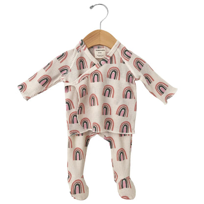 Organic Waffle Kimono & Pant Set-Pink Rainbow - Twinkle Twinkle Little One