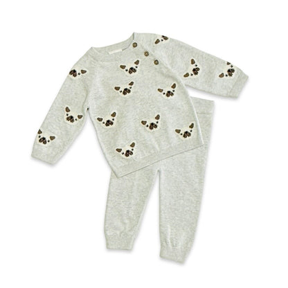 Frenchie Puppy Jacquard Knit Baby Raglan Pullover Sweater & Pant Set - Twinkle Twinkle Little One