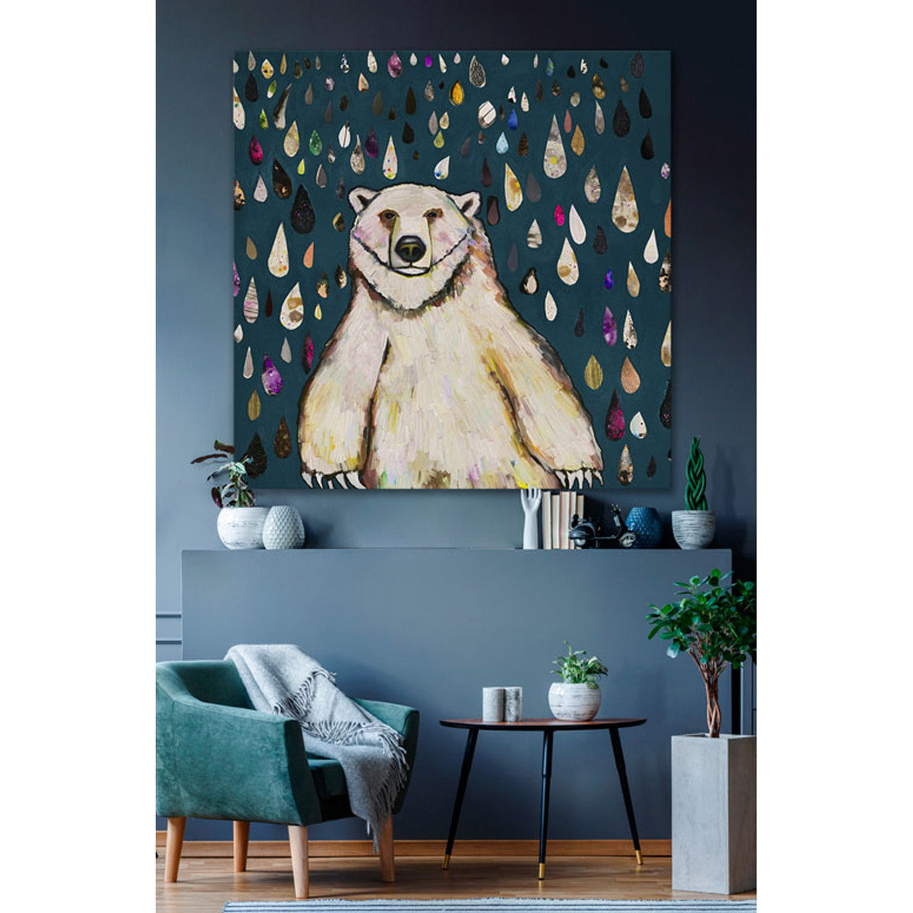 Polar Bear Raindrops Stretched Canvas Wall Art - Twinkle Twinkle Little One