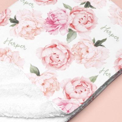 Sugar + Maple Sherpa-Lined Personalized Blanket | Peonies - Twinkle Twinkle Little One