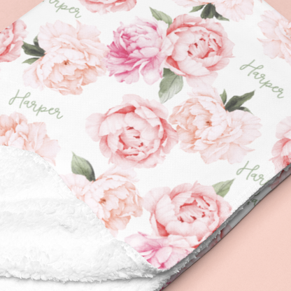 Sugar + Maple Sherpa-Lined Personalized Blanket | Peonies - Twinkle Twinkle Little One