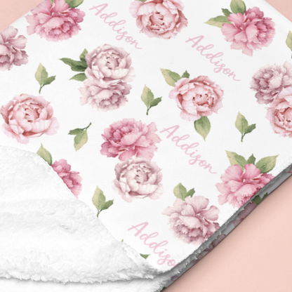 Sugar + Maple Sherpa-Lined Personalized Blanket | Peonies - Twinkle Twinkle Little One