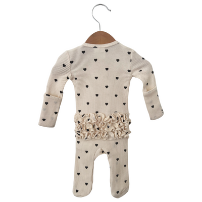 Organic Waffle Ruffle Zip Footie - Black Heart - Twinkle Twinkle Little One