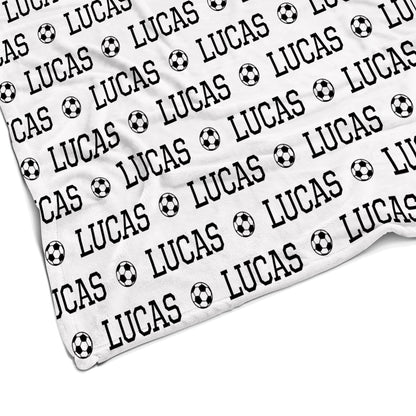 Sugar + Maple Plush Minky Fleece Personalized Blanket | Soccer Icon Repeating Name - Twinkle Twinkle Little One