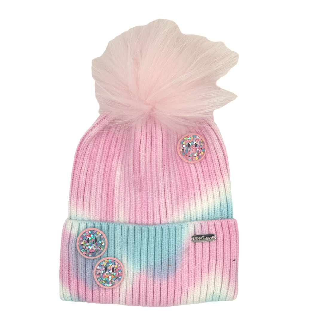 Confetti Star Smiley Ombre Hat with Fur Pom