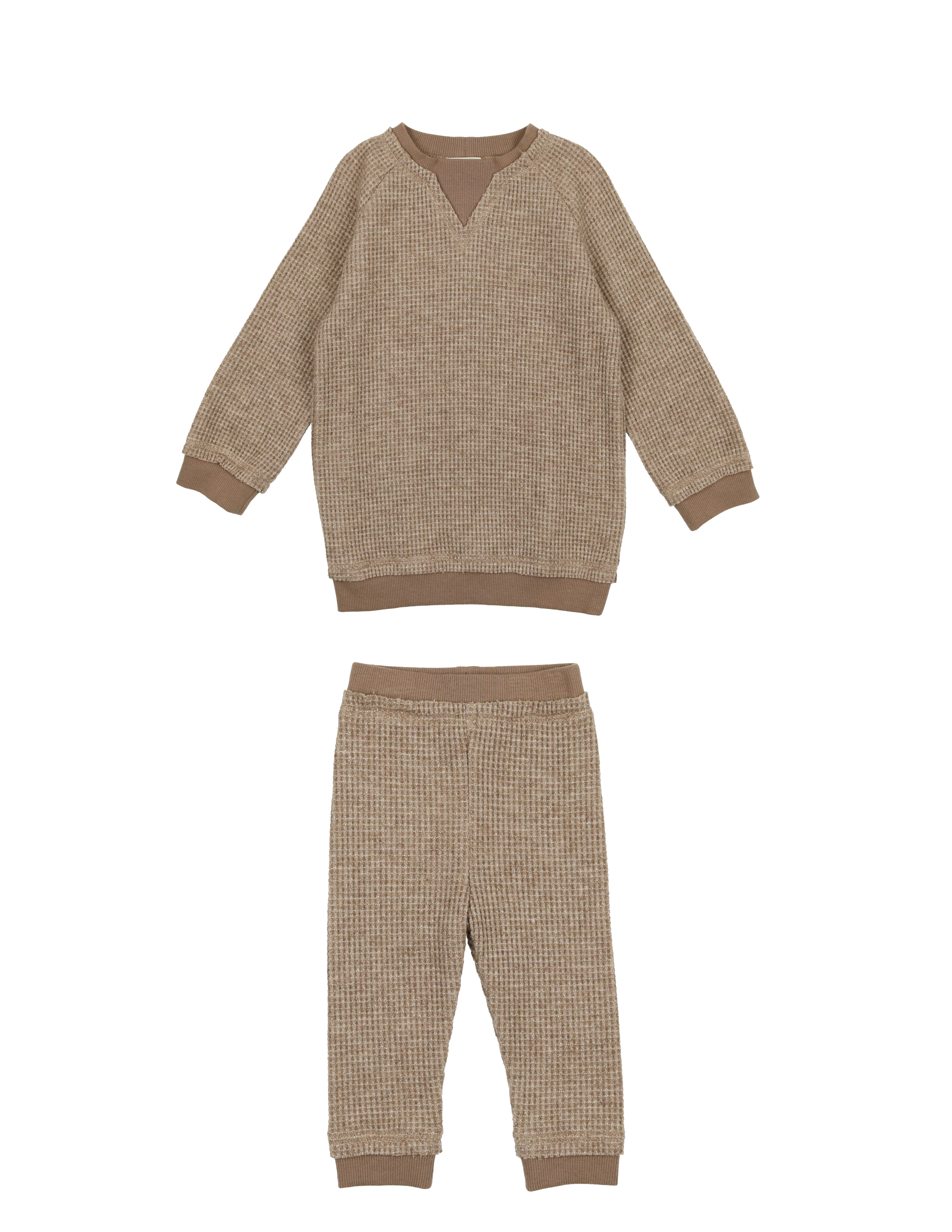 Girl's Soft Waffle Knit Sparkle Set - Taupe - Twinkle Twinkle Little One