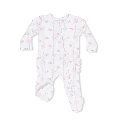 Dainty Buds and Bows 2 Way Ruffle Back Zipper Footie