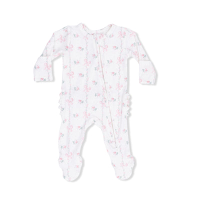 Dainty Buds and Bows 2 Way Ruffle Back Zipper Footie